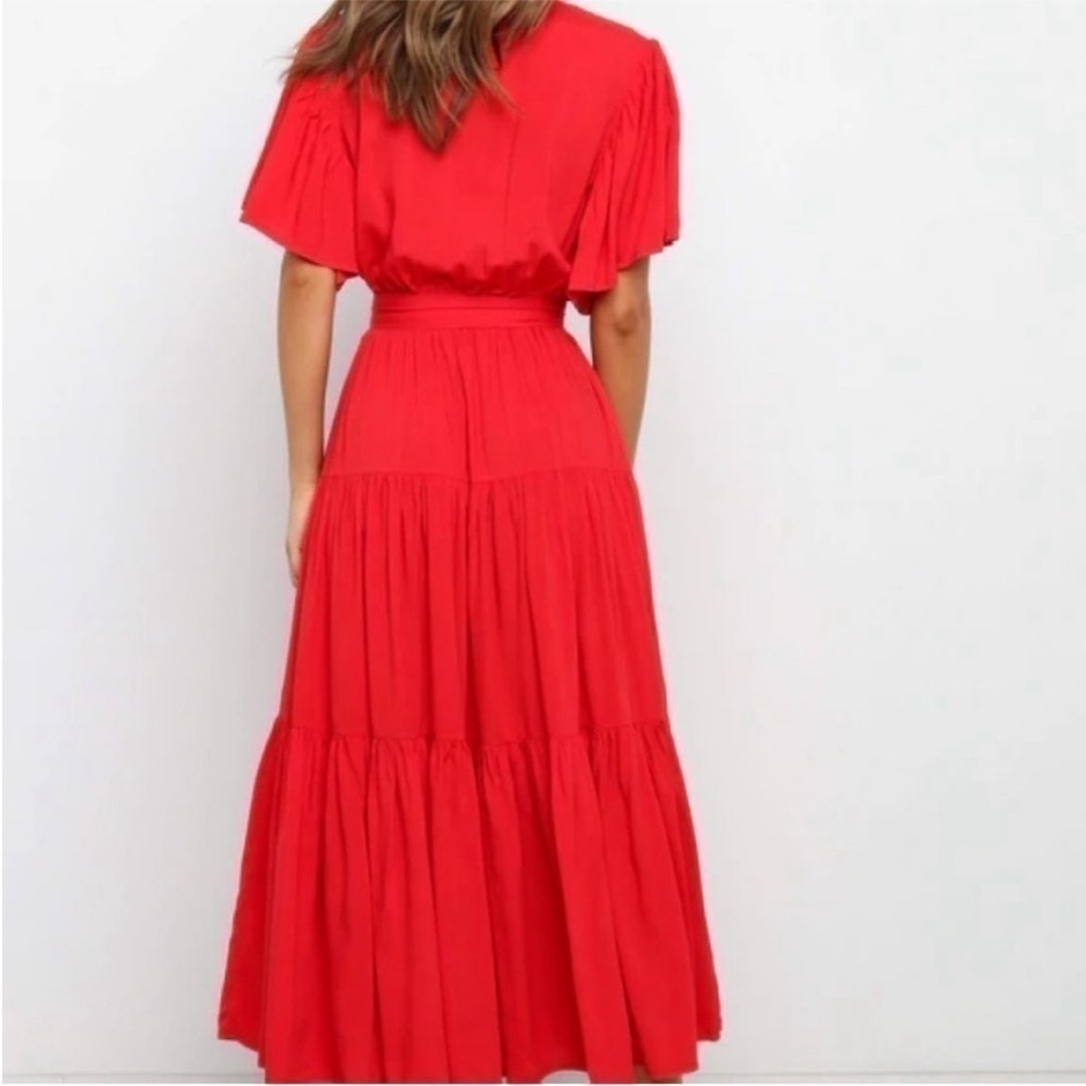 Petal + Pup Barker Tiered Midi Dress in Red Size Medium - Picture 3 of 6